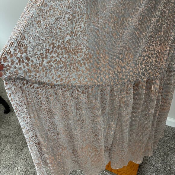 Anthropologie Silver Textured Cap Sleeve Flowy Maxi Dress - Picture 3 of 11